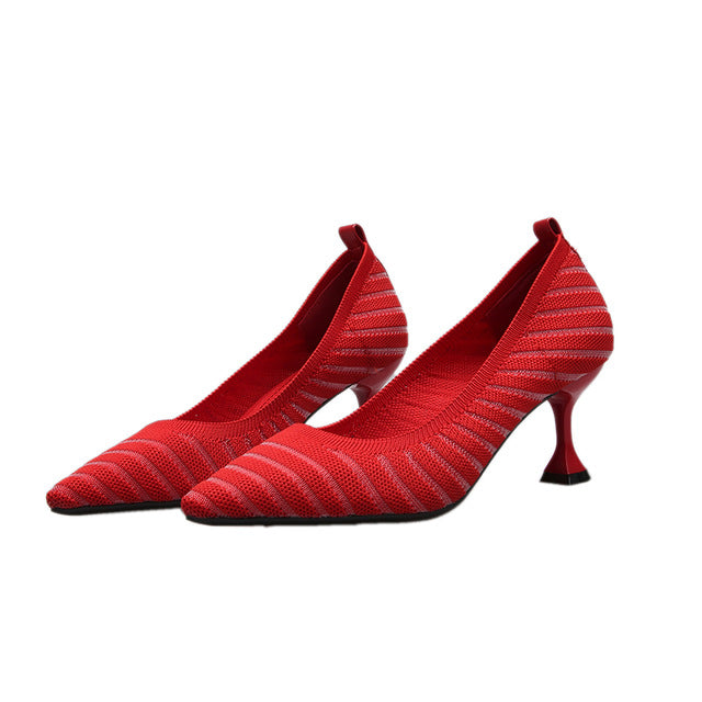 Red Black Pointed Toe Fetish Luxury Designer Woman Extreme Mules Super High Heels Women Sexy Shoes Ladies Pumps Flying weaving