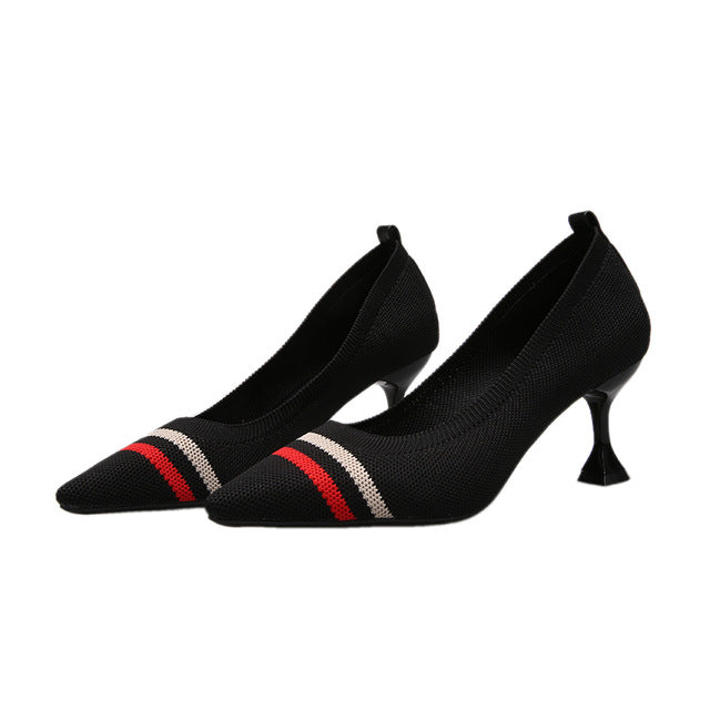 Red Black Pointed Toe Fetish Luxury Designer Woman Extreme Mules Super High Heels Women Sexy Shoes Ladies Pumps Flying weaving