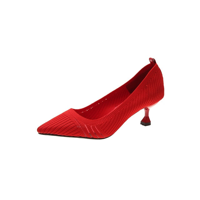 Red Black Pointed Toe Fetish Luxury Designer Woman Extreme Mules Super High Heels Women Sexy Shoes Ladies Pumps Flying weaving
