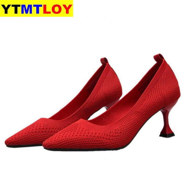 Red Black Pointed Toe Fetish Luxury Designer Woman Extreme Mules Super High Heels Women Sexy Shoes Ladies Pumps Flying weaving