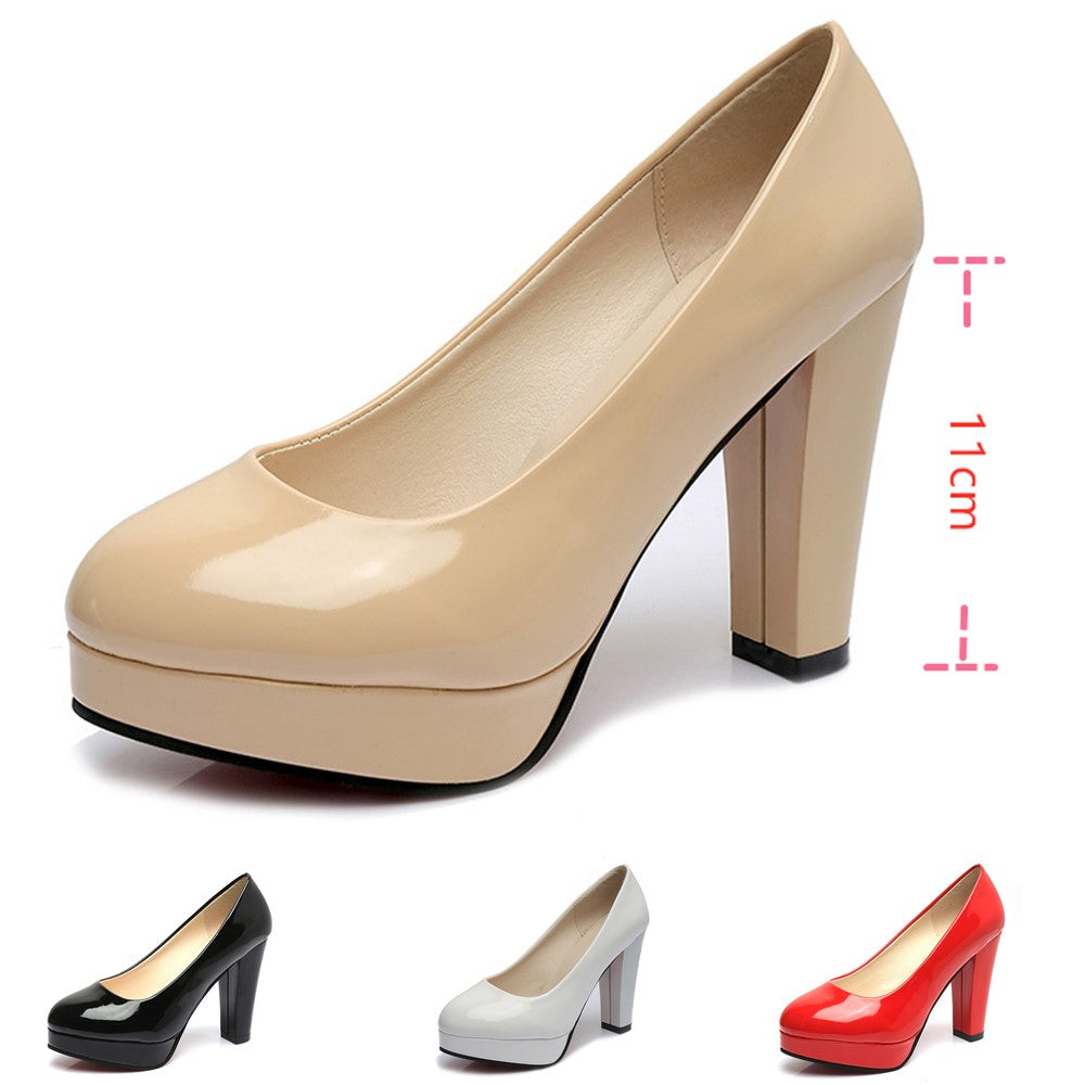 woman high heels women shoes Big size wedding women patent leather shoes chunky pumps wedding chaussures femme tacones mujer