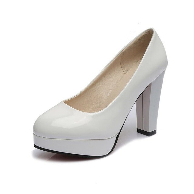 woman high heels women shoes Big size wedding women patent leather shoes chunky pumps wedding chaussures femme tacones mujer