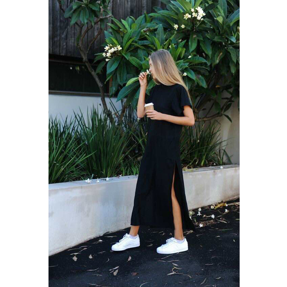 Maxi T Shirt Dress Women Summer Beach Sexy Party Vintage Bodycon Casual Korean Style Cotton Split Black Long Dresses Plus Size