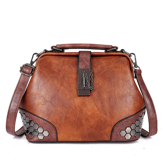 Fashion Women Handbags New Women Lock Chain Rivets Vintage Pu Leather Crossbody Shoulder Bag Ladies Doctor Bags Female Totes