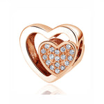 100% Pure Silver Charm Bead Rose Gold Color Pendant Clip Charms CZ Fit Pandora Bracelets DIY Jewelry