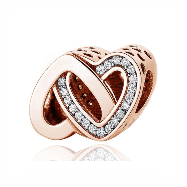 100% Pure Silver Charm Bead Rose Gold Color Pendant Clip Charms CZ Fit Pandora Bracelets DIY Jewelry