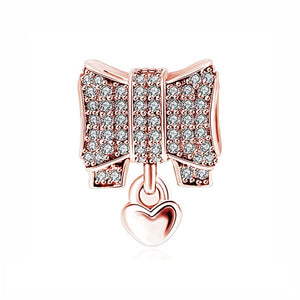 100% Pure Silver Charm Bead Rose Gold Color Pendant Clip Charms CZ Fit Pandora Bracelets DIY Jewelry
