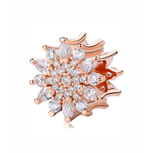 100% Pure Silver Charm Bead Rose Gold Color Pendant Clip Charms CZ Fit Pandora Bracelets DIY Jewelry
