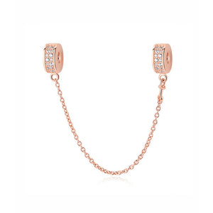 100% Pure Silver Charm Bead Rose Gold Color Pendant Clip Charms CZ Fit Pandora Bracelets DIY Jewelry