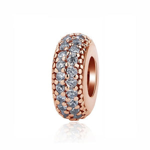 100% Pure Silver Charm Bead Rose Gold Color Pendant Clip Charms CZ Fit Pandora Bracelets DIY Jewelry