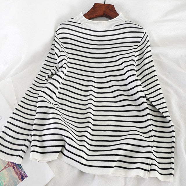 Sweaters Women Knitting Striped Student Elegant Loose All-match Turtleneck Daily Soft Korean Style Vintage Womens Clothing New