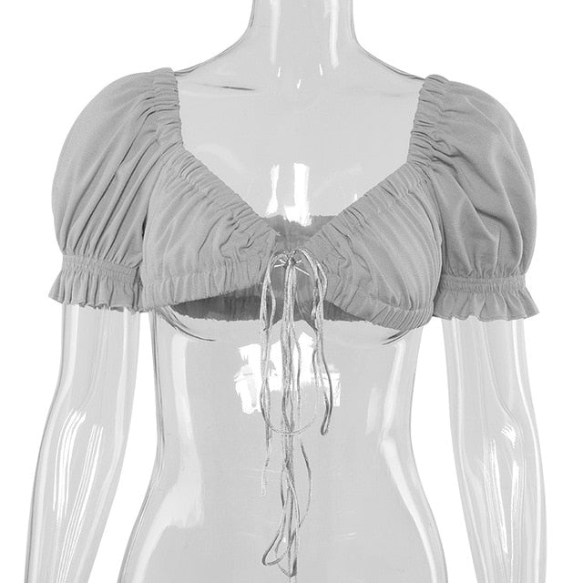 Bomblook 2020 New women white crop top short sleeve lace up tees elastic tops shirt sexy club solid Fashion Night party F9101T