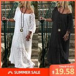 ZANZEA Women Lace Crochet Maxi Long Dress Summer O Neck 3/4 Sleeve Party Vestido Robe Femme Bohemian Sundress Casual Loose Dress