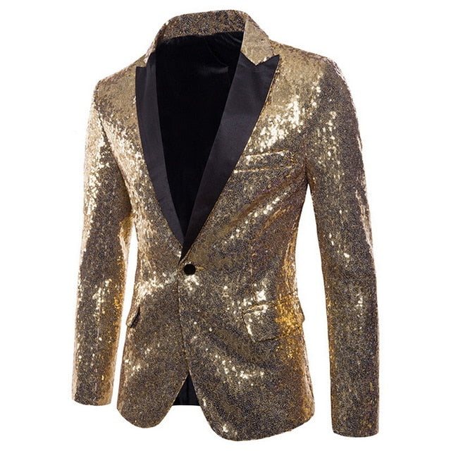 2020 Men Shiny Gold Sequin Glitter Embellished Blazer Jacket Bling Men Nightclub Wedding Party Suit Jacket Stage Singers Clothes
