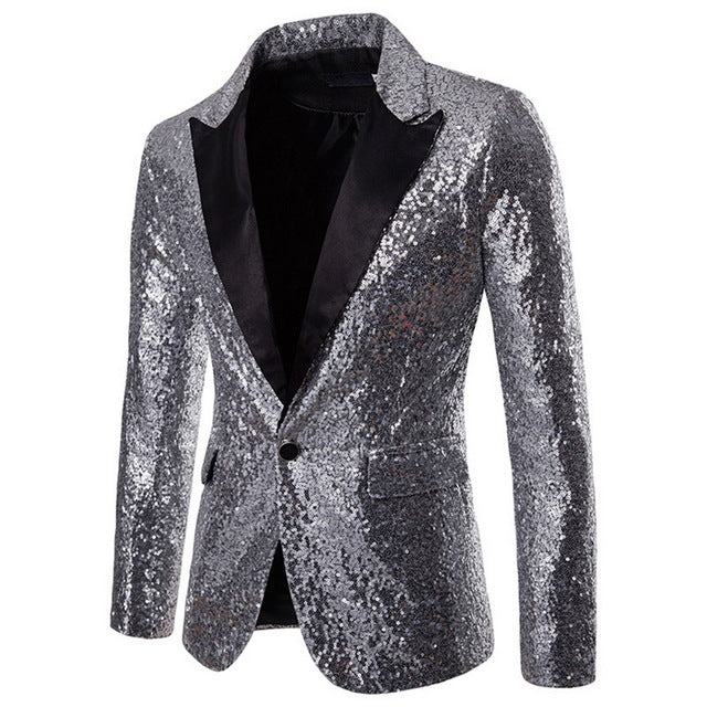 2020 Men Shiny Gold Sequin Glitter Embellished Blazer Jacket Bling Men Nightclub Wedding Party Suit Jacket Stage Singers Clothes