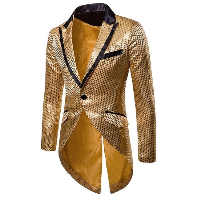 2020 Men Shiny Gold Sequin Glitter Embellished Blazer Jacket Bling Men Nightclub Wedding Party Suit Jacket Stage Singers Clothes