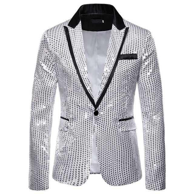 2020 Men Shiny Gold Sequin Glitter Embellished Blazer Jacket Bling Men Nightclub Wedding Party Suit Jacket Stage Singers Clothes