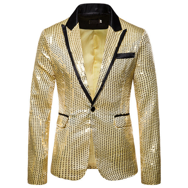 2020 Men Shiny Gold Sequin Glitter Embellished Blazer Jacket Bling Men Nightclub Wedding Party Suit Jacket Stage Singers Clothes