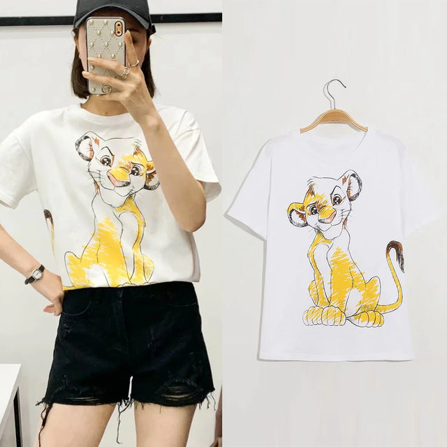 T Shirt O-neck Women Clothing Print classic The Lion King Regular tops Graphic Shirt Streetwear Cotton Tee 2020 fashion cartoon