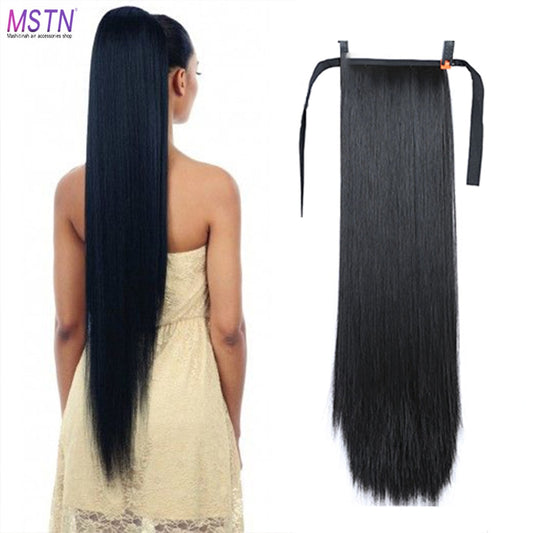 MSTN 30-Inch Synthetic Hair Fiber Heat-Resistant Straight Hair With Ponytail Hair  Extended Black Brown Headwear