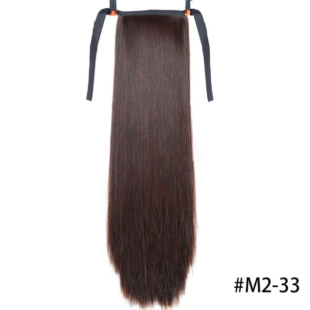 MSTN 30-Inch Synthetic Hair Fiber Heat-Resistant Straight Hair With Ponytail Hair  Extended Black Brown Headwear