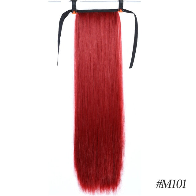 MSTN 30-Inch Synthetic Hair Fiber Heat-Resistant Straight Hair With Ponytail Hair  Extended Black Brown Headwear