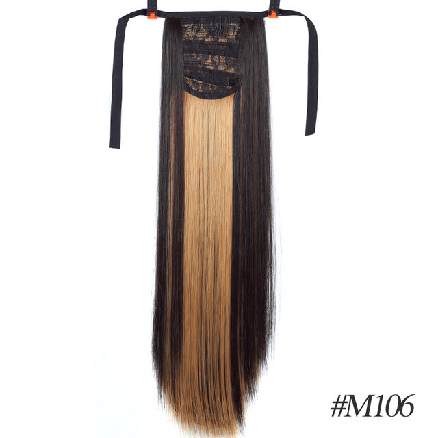 MSTN 30-Inch Synthetic Hair Fiber Heat-Resistant Straight Hair With Ponytail Hair  Extended Black Brown Headwear