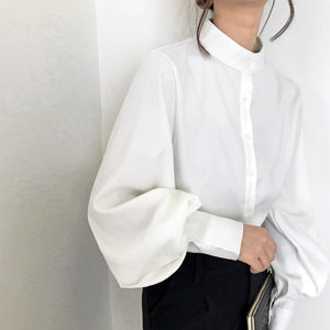 Fashion women blouse shirt lantern long sleeve women shirts solid stand collar office blouse womens tops and blouses 2516