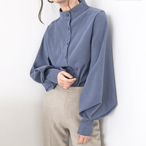 Fashion women blouse shirt lantern long sleeve women shirts solid stand collar office blouse womens tops and blouses 2516