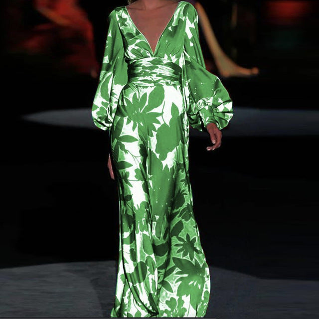 Women's Long Sleeve Floral Long Dresses 2020 Summer Women Boho V-Neck Party dress Beach Floarl Print Maxi Dress Casual Sundress