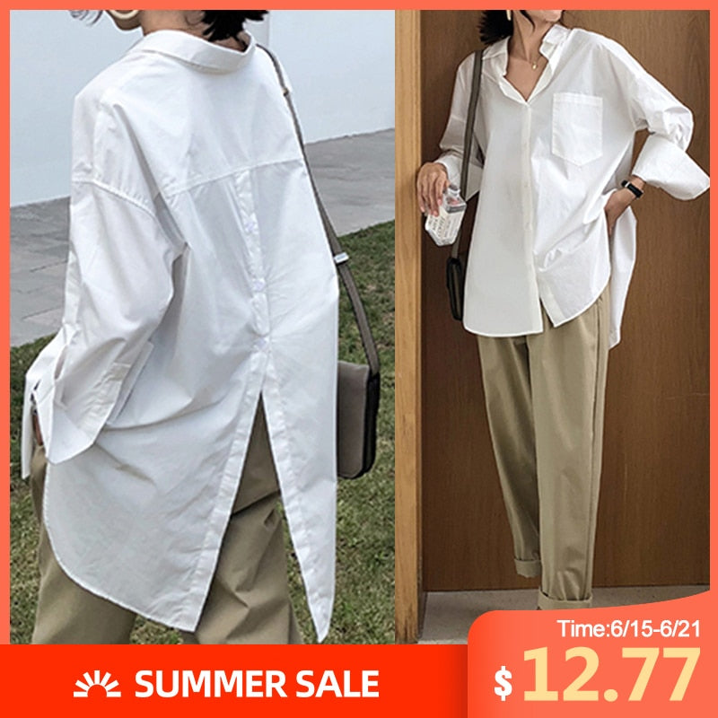 Women's Blouse 2020 Fashion White Shirts Celmia Lapel Casual Solid Long Sleeve Buttons Asymmetric Tops Ladies Baggy Blusas S-5XL