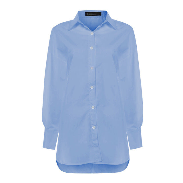 Women's Blouse 2020 Fashion White Shirts Celmia Lapel Casual Solid Long Sleeve Buttons Asymmetric Tops Ladies Baggy Blusas S-5XL