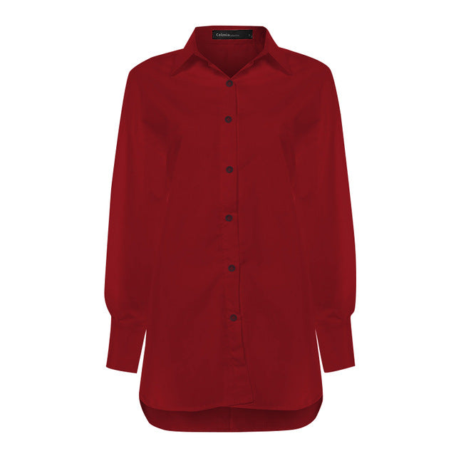 Women's Blouse 2020 Fashion White Shirts Celmia Lapel Casual Solid Long Sleeve Buttons Asymmetric Tops Ladies Baggy Blusas S-5XL