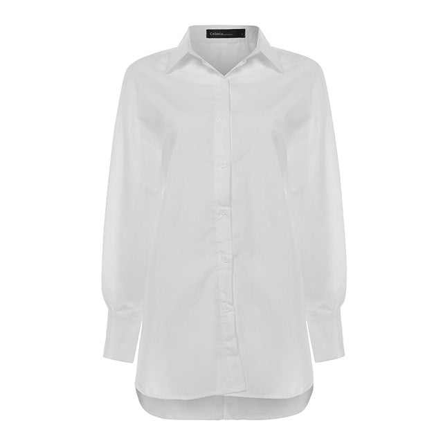 Women's Blouse 2020 Fashion White Shirts Celmia Lapel Casual Solid Long Sleeve Buttons Asymmetric Tops Ladies Baggy Blusas S-5XL