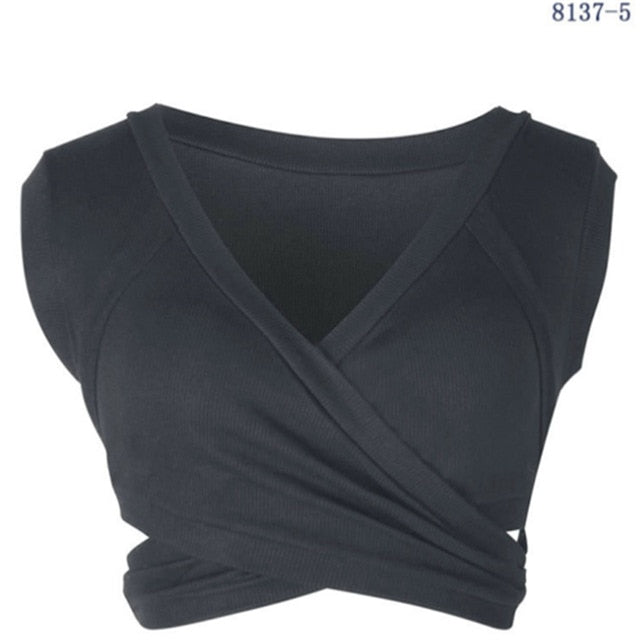 2020 New Fashion Summer Women Cotton V-Neck Slim Crop Top Bandage Short Sleeve Camis Tees Tanks Bandeau Top Party Clothes Tops