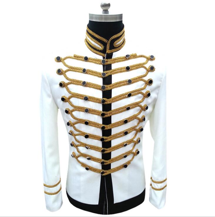 PYJTRL Men Slim Fit Jackets Fashion Military Black White Gold Silver Suit Jacket Blazer Single Breasted Drama Stage Costume