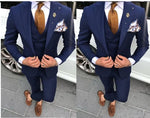 High Quality One Button Navy Blue Groom Tuxedos Peak Lapel Men Suits Wedding/Prom/Dinner Best Man Blazer(Jacket+Pant+Vest)