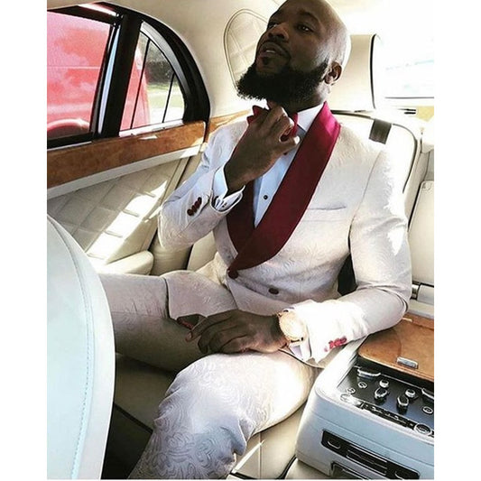 Tuxedos  Wide Lapel Groomsmen Mens Wedding Suits  (Jacket+Pants+BowTie)
