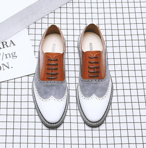 Men Vintage Casual Leather Brogue Shoes Lace Up Casual Shoes Dress Shoes Brogue Shoes Spring  Classic Male Casual F108