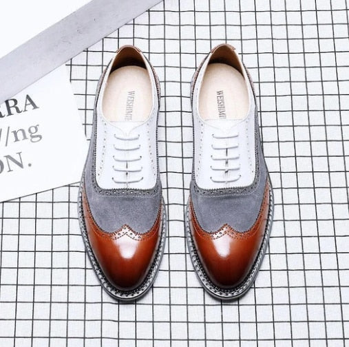 Men Vintage Casual Leather Brogue Shoes Lace Up Casual Shoes Dress Shoes Brogue Shoes Spring  Classic Male Casual F108