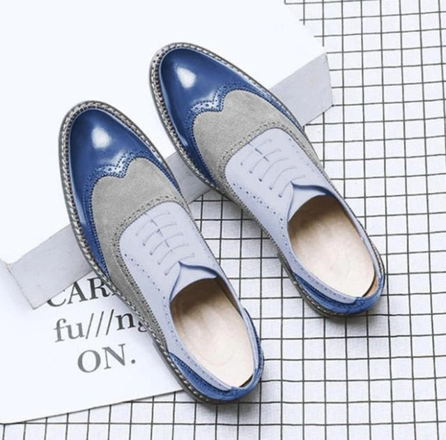 Men Vintage Casual Leather Brogue Shoes Lace Up Casual Shoes Dress Shoes Brogue Shoes Spring  Classic Male Casual F108