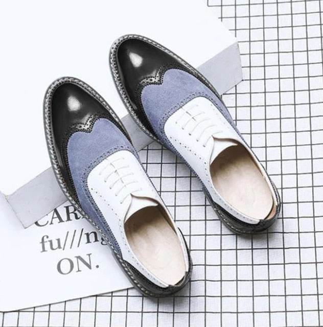 Men Vintage Casual Leather Brogue Shoes Lace Up Casual Shoes Dress Shoes Brogue Shoes Spring  Classic Male Casual F108