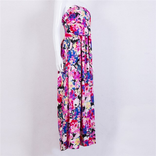 New Women's Summer Dress Sexy Ladies Strapless Vintage Boho Female Flower Print Long Maxi Womens Sleeveless Beach Dress Sundress