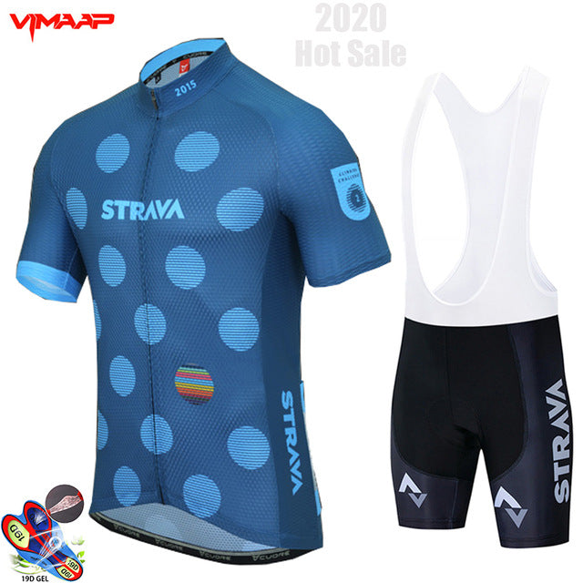 New STRAVA 2020 Pro Team cycling jersey men's bike shorts set MTB Ropa Ciclismo summer bicycling Sport Maillot wear Clothing