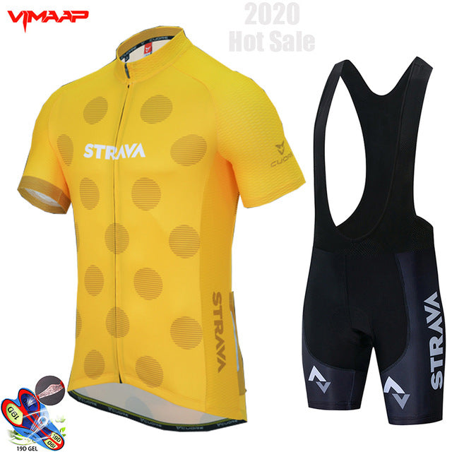 New STRAVA 2020 Pro Team cycling jersey men's bike shorts set MTB Ropa Ciclismo summer bicycling Sport Maillot wear Clothing