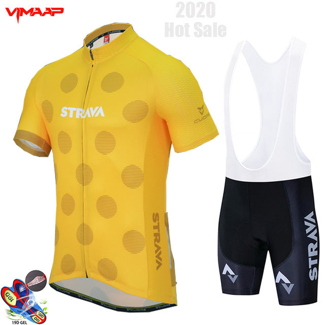 New STRAVA 2020 Pro Team cycling jersey men's bike shorts set MTB Ropa Ciclismo summer bicycling Sport Maillot wear Clothing