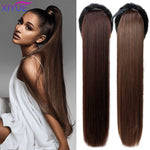 85CM Super Long Straight Clip Tail Wig Ponytail Wig and Synthetic Hair Clip Ponytail Extended 3 Colors Optional Headwear