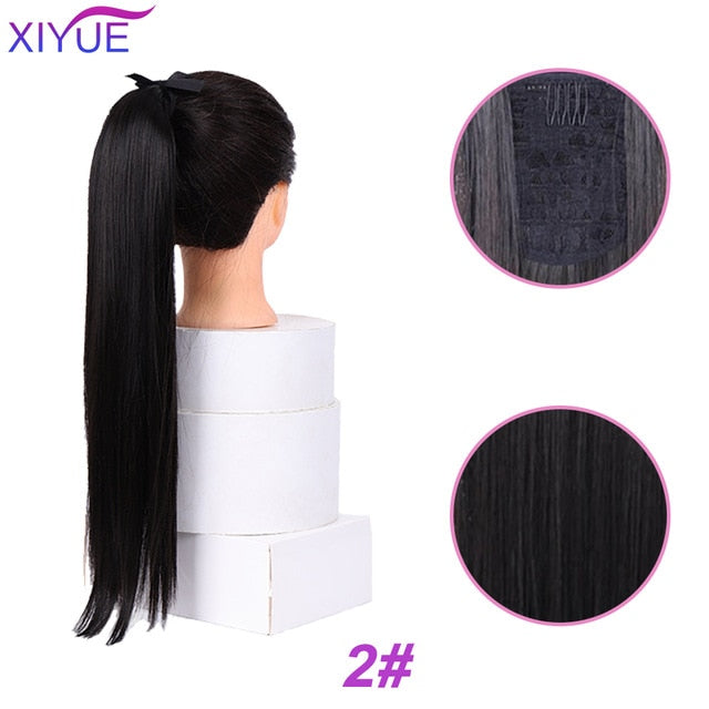 85CM Super Long Straight Clip Tail Wig Ponytail Wig and Synthetic Hair Clip Ponytail Extended 3 Colors Optional Headwear