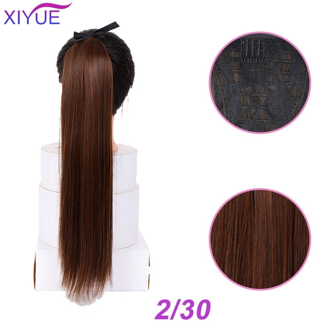 85CM Super Long Straight Clip Tail Wig Ponytail Wig and Synthetic Hair Clip Ponytail Extended 3 Colors Optional Headwear