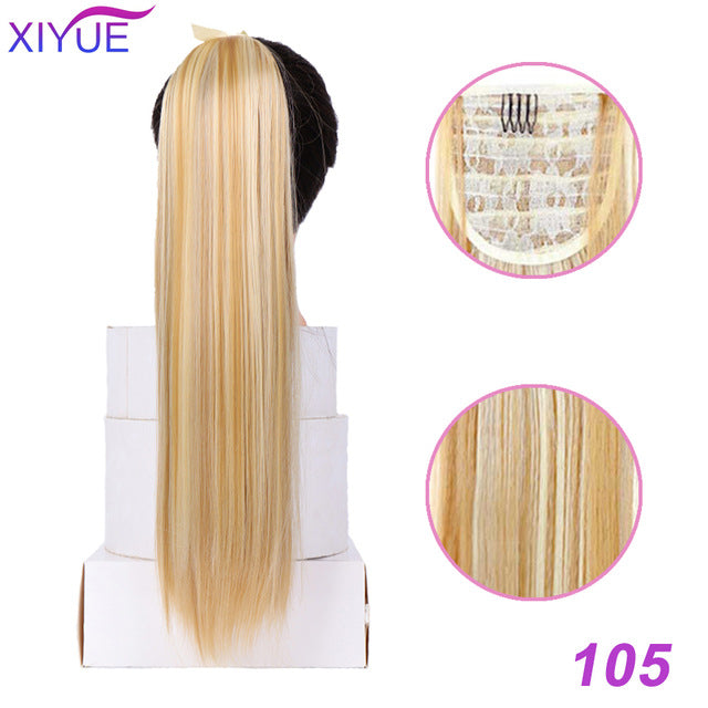 85CM Super Long Straight Clip Tail Wig Ponytail Wig and Synthetic Hair Clip Ponytail Extended 3 Colors Optional Headwear